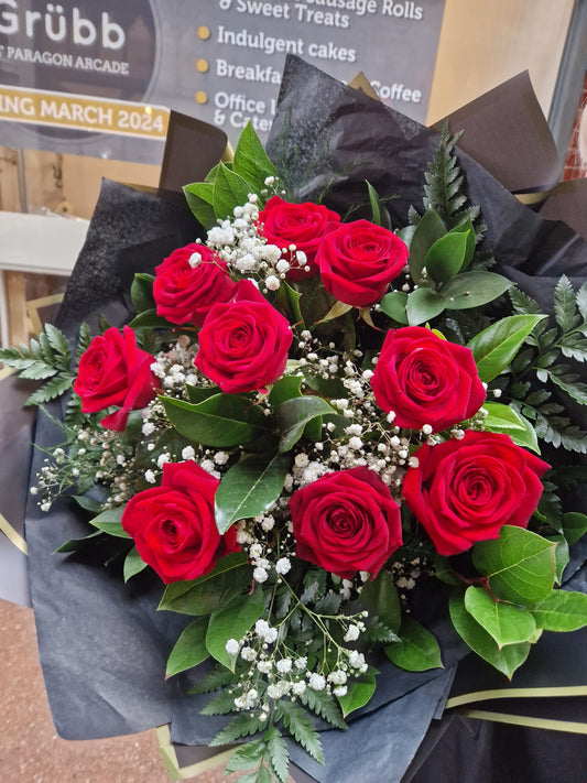 Deluxe Classic Red Rose Hand-tied Bouquets