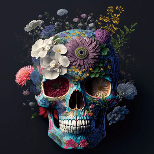 Skull with Flowers Glass wall art