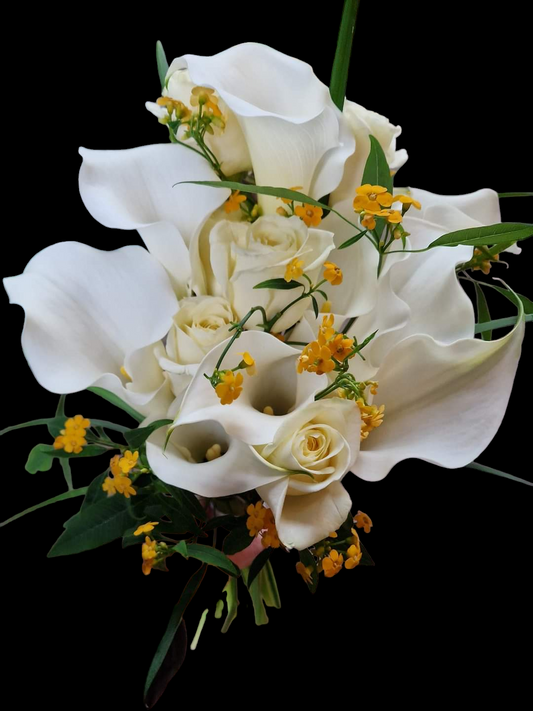Calla Lilly, roses and asclepsia Bridal Bouquet