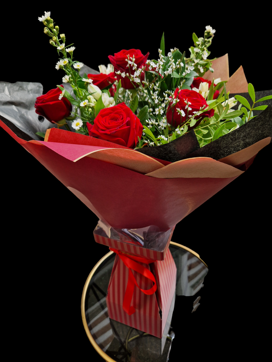 Naomi Red Rose and white flower aqua bouquet